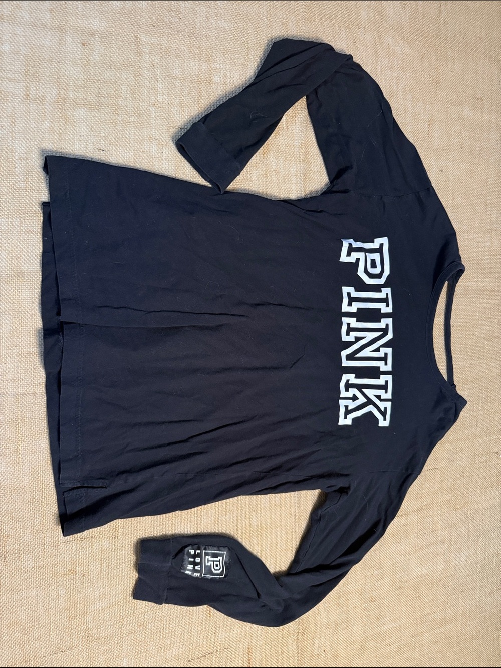 PINK Victoria's Secret Black Long-Sleeve Logo Tee